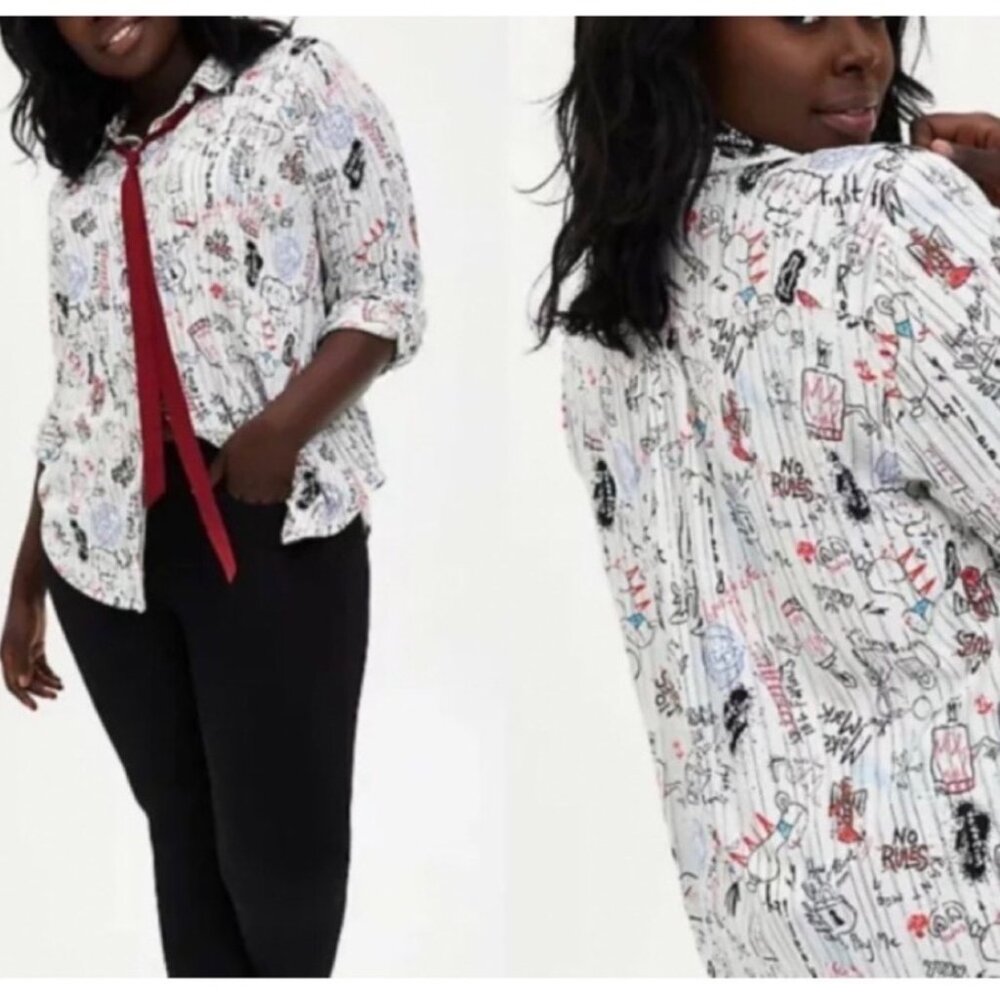 Torrid Disney cruella doodle button down necktie blouse plus size XX2 long sleev - Picture 15 of 16